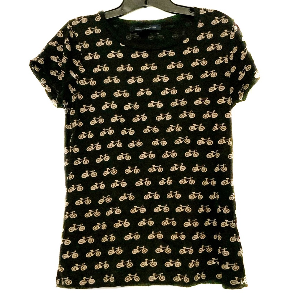 French Connection Size M Bicycle Print T-Shirt Black White